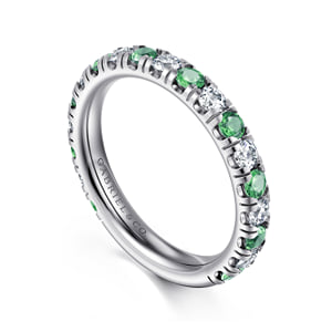 14K White Gold Emerald and Diamond Stackable Band — Gabriel & Co. LR51582W45EA