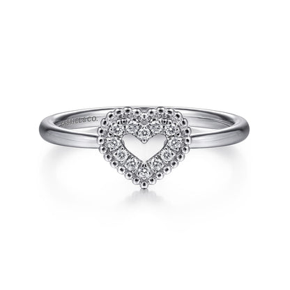 14K White Gold Diamond Pave Open Heart Promise Ring — Gabriel & Co. LR51600W45JJ