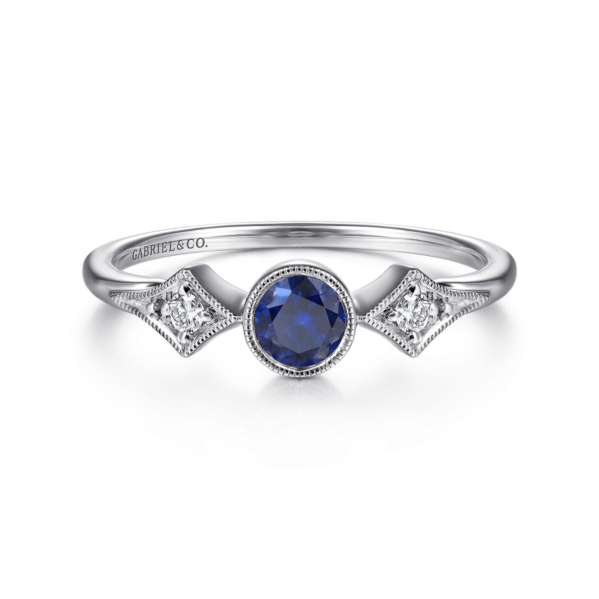 14K White Gold Diamond and Sapphire 3 Stone Promise Ring — Gabriel & Co. LR51605W45SA