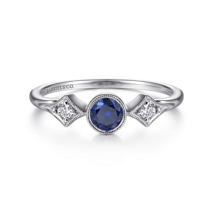 14K White Gold Diamond and Sapphire 3 Stone Promise Ring — Gabriel & Co. LR51605W45SA