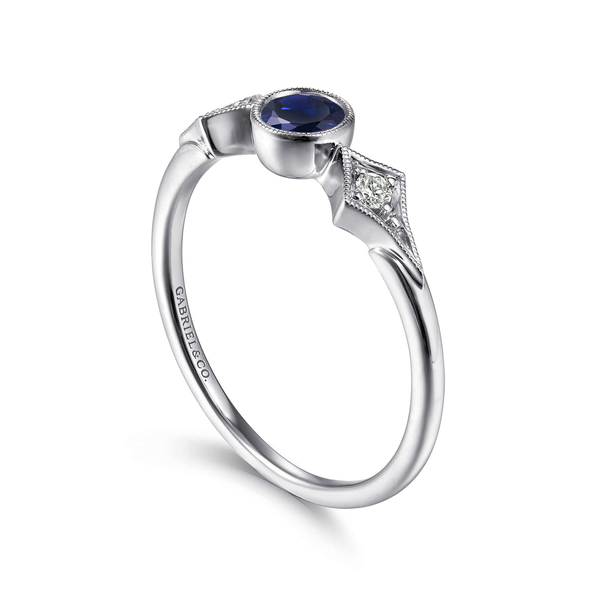 14K White Gold Diamond and Sapphire 3 Stone Promise Ring — Gabriel & Co. LR51605W45SA