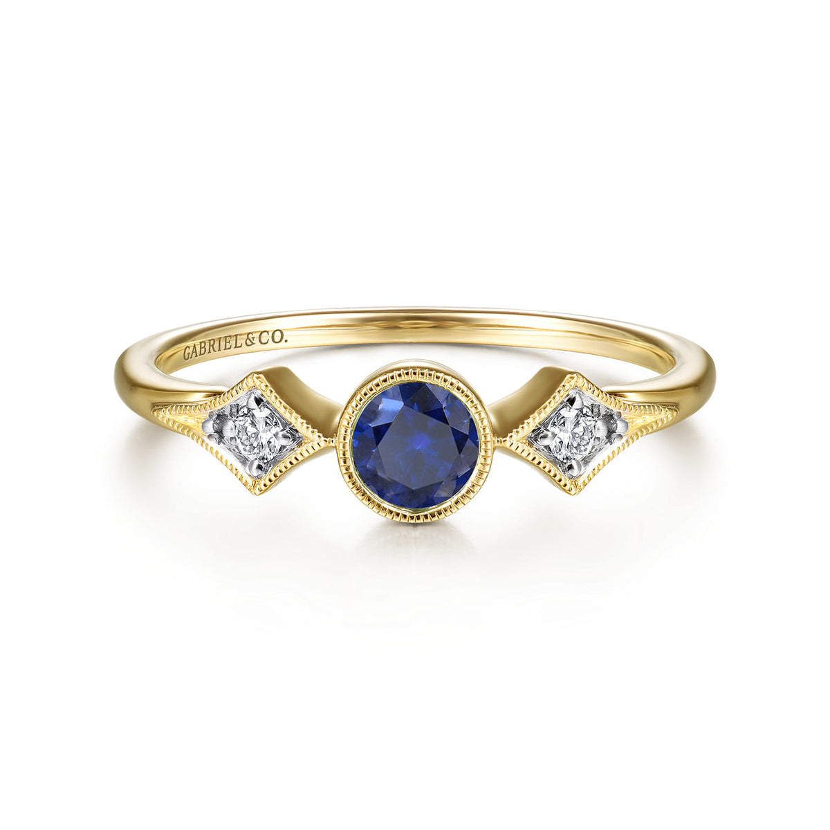 14K Yellow Gold Diamond and Sapphire 3 Stone Promise Ring — Gabriel & Co. LR51605Y45SA