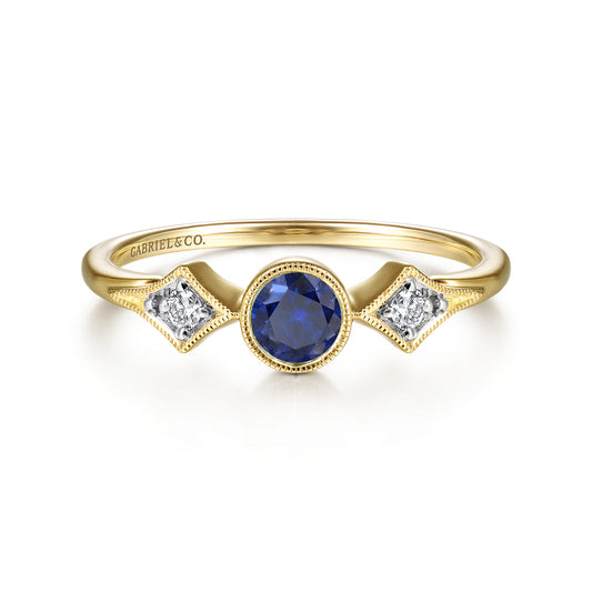 14K Yellow Gold Diamond and Sapphire 3 Stone Promise Ring — Gabriel & Co. LR51605Y45SA