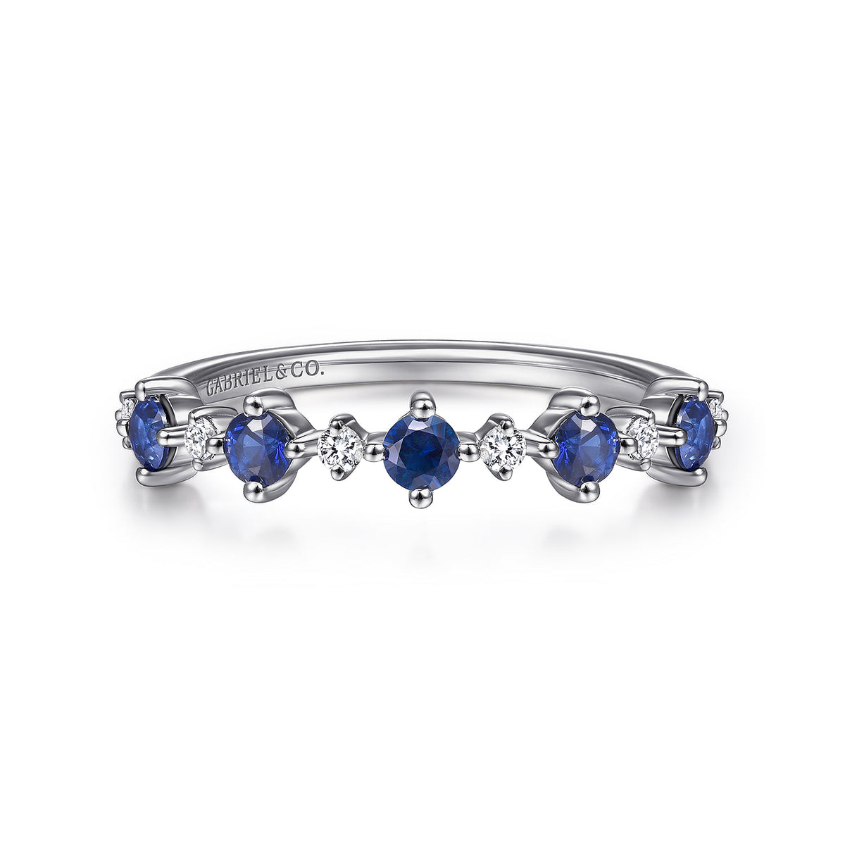 14K White Gold Alternating Round Diamond and Sapphire Ring — Gabriel & Co. LR51614W45SA