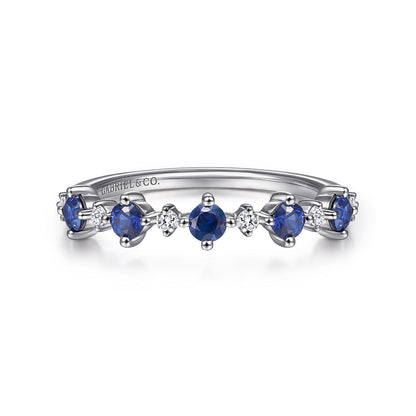 14K White Gold Alternating Round Diamond and Sapphire Ring — Gabriel & Co. LR51614W45SA