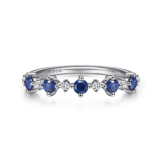 14K White Gold Alternating Round Diamond and Sapphire Ring — Gabriel & Co. LR51614W45SA