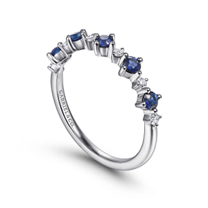 14K White Gold Alternating Round Diamond and Sapphire Ring — Gabriel & Co. LR51614W45SA