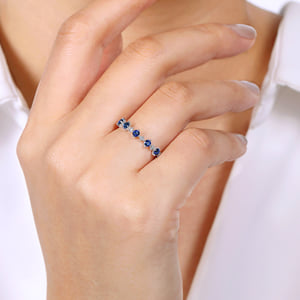 14K White Gold Alternating Round Diamond and Sapphire Ring — Gabriel & Co. LR51614W45SA