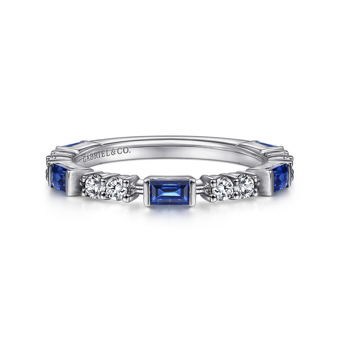 14K White Gold Alternating Sapphire Baguette and Diamond Ring — Gabriel & Co. LR51707W45SA