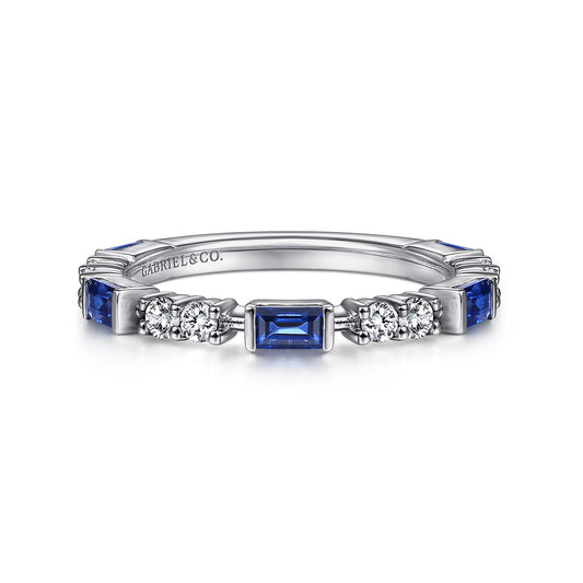 14K White Gold Alternating Sapphire Baguette and Diamond Ring — Gabriel & Co. LR51707W45SA