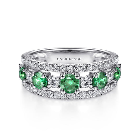 14K White Gold Diamond and Emerald Ladies Ring — Gabriel & Co. LR51738W45EA