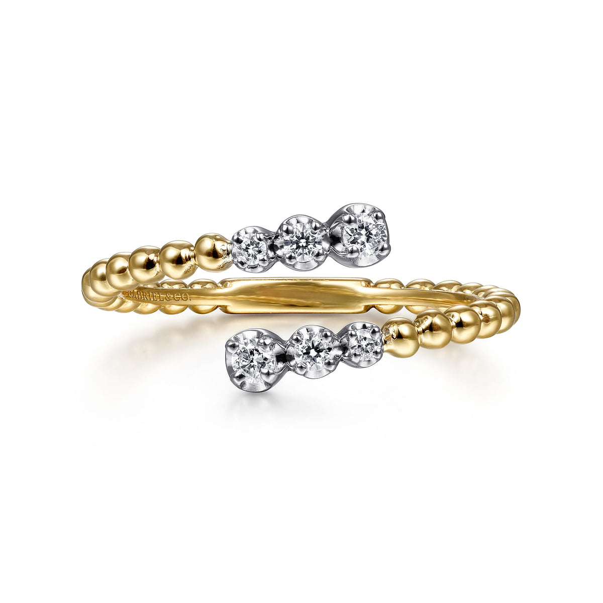 14K White & Yellow Gold Beaded Diamond Bypass Ring-Bujukan — Gabriel & Co. LR51745M45JJ