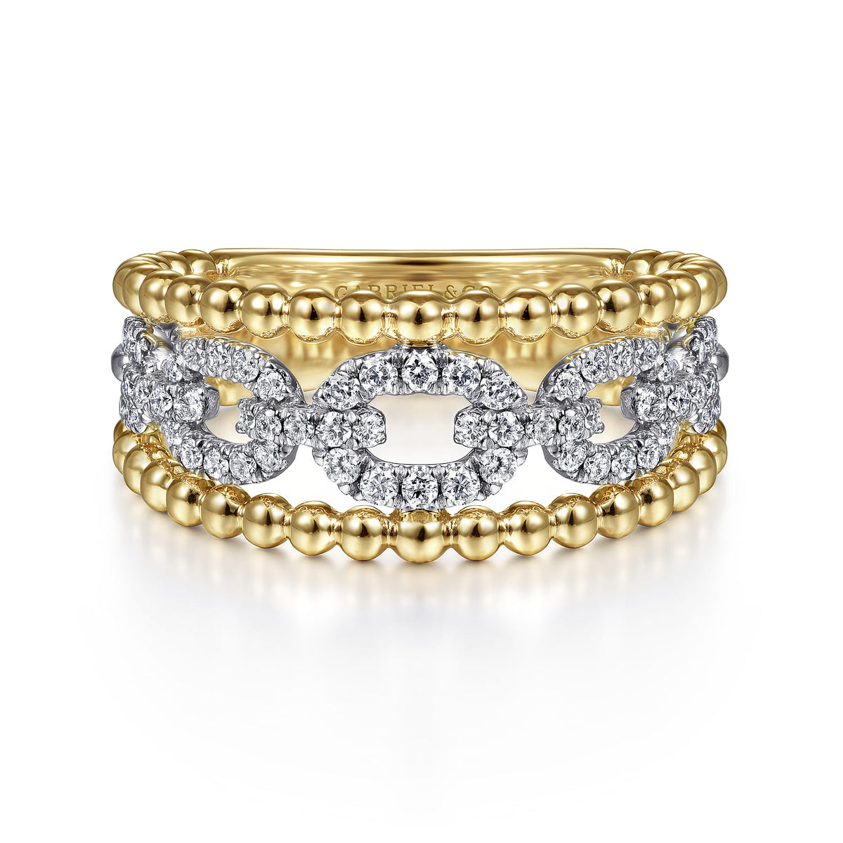 Wide Band Easy-Stack Ring 14K White and Yellow Gold Diamond 0.35ct Bujukan — Gabriel & Co. LR51783M45JJ