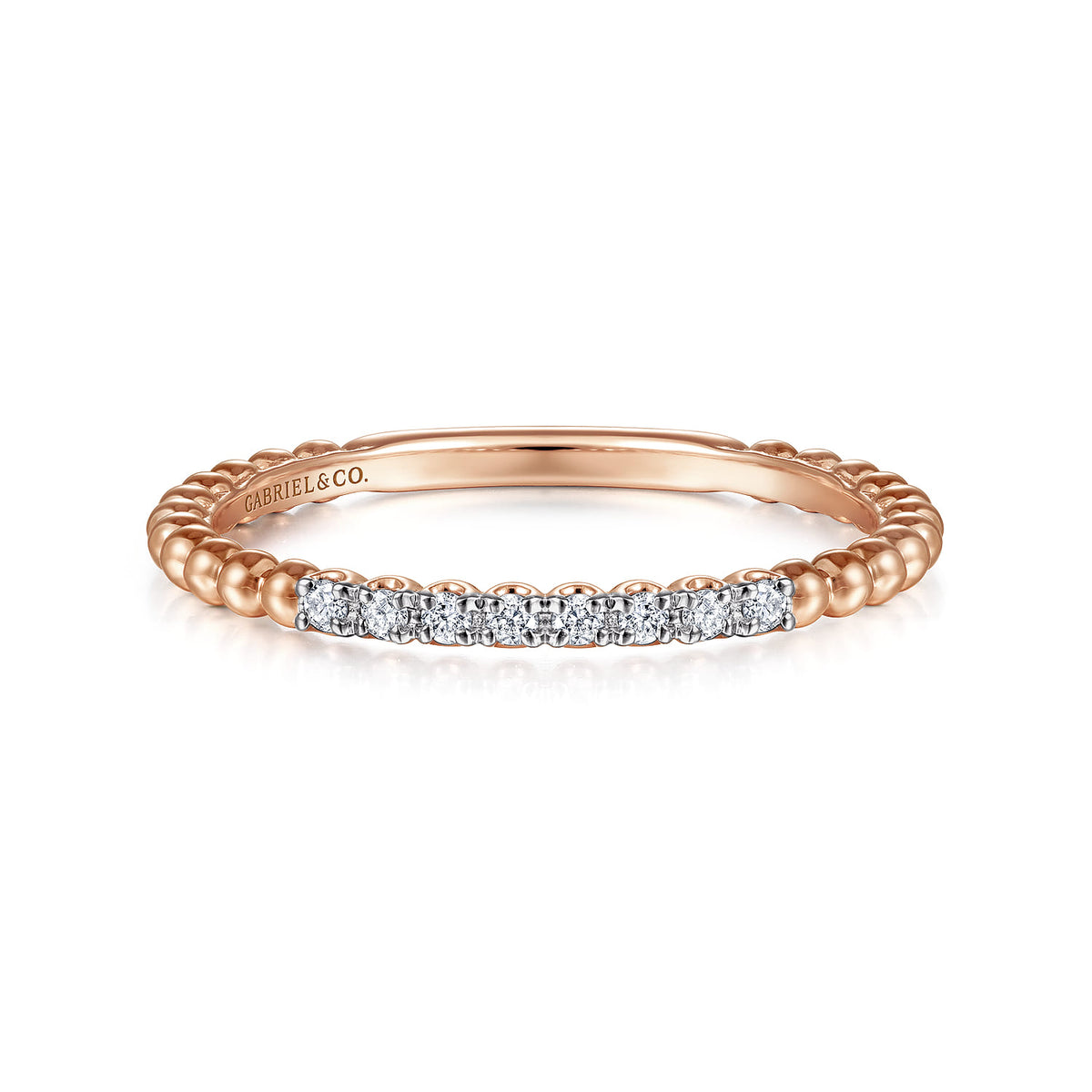 14K Rose Gold Bujukan Bead and Diamond Stackable Ring — Gabriel & Co. LR51823K45JJ