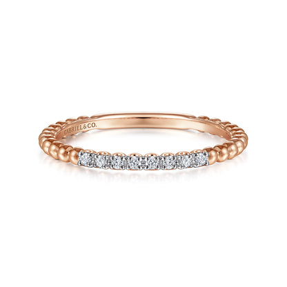 14K Rose Gold Bujukan Bead and Diamond Stackable Ring — Gabriel & Co. LR51823K45JJ