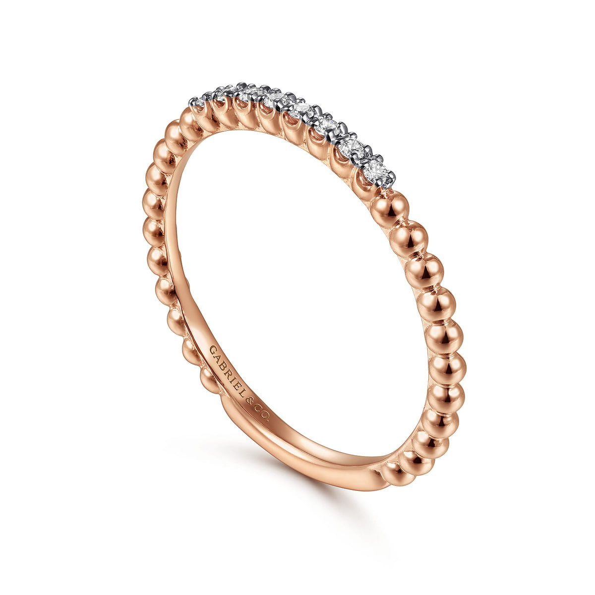 14K Rose Gold Bujukan Bead and Diamond Stackable Ring — Gabriel & Co. LR51823K45JJ