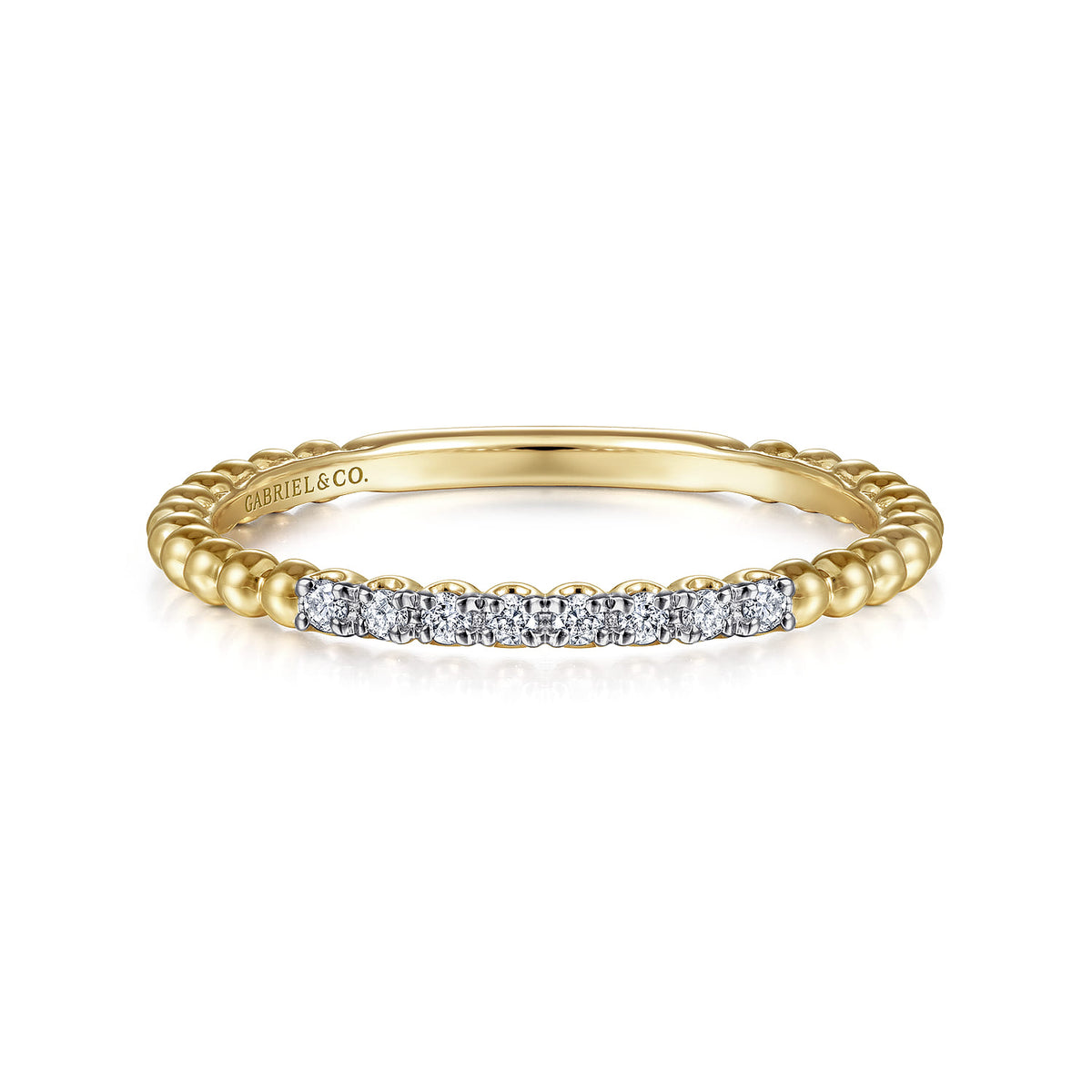 14K Yellow Gold Beaded Diamond Stackable Ring- Bujukan — Gabriel & Co. LR51823Y45JJ