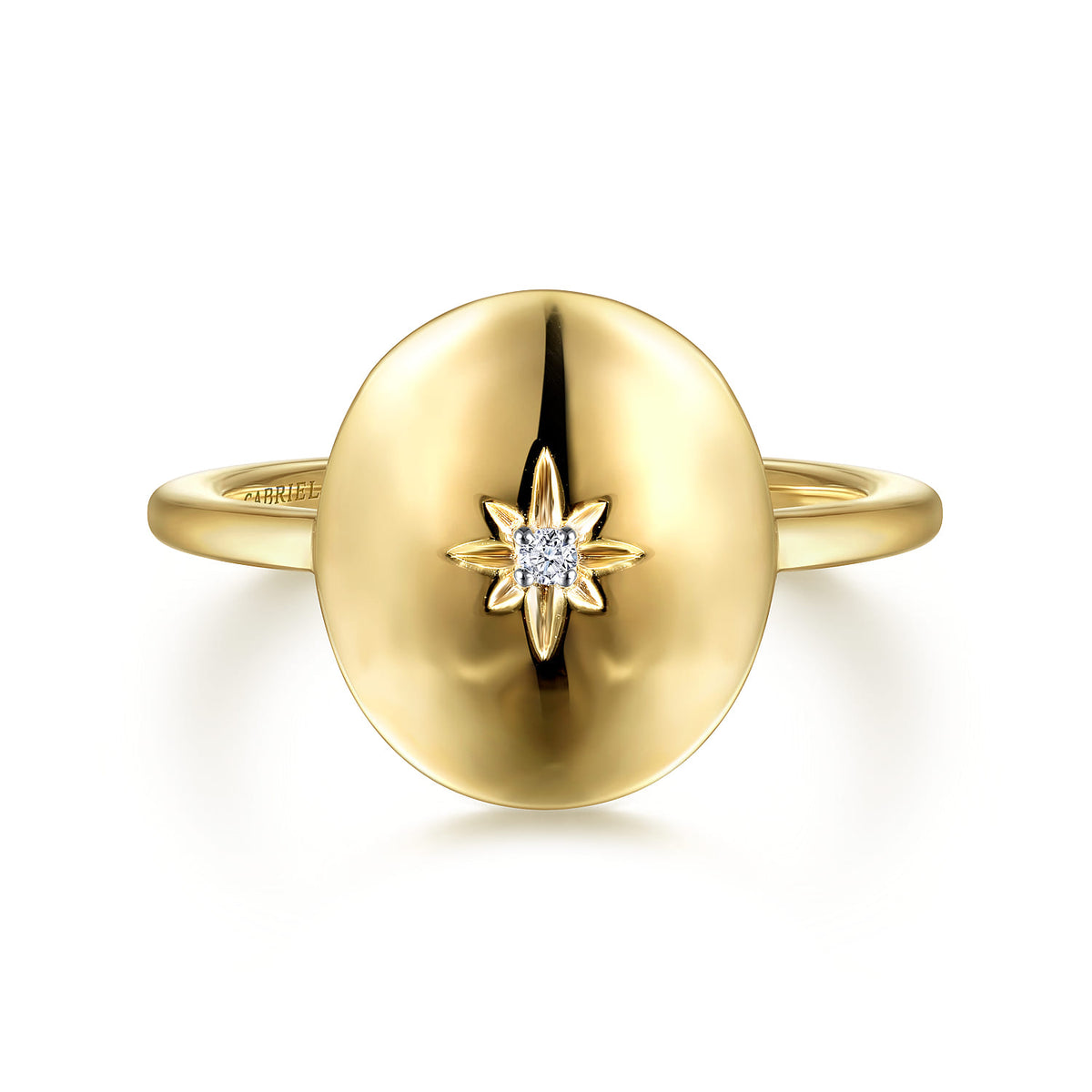 14K Yellow Gold Oval Medallion Ring with Diamond Star Center — Gabriel & Co. LR51828Y45JJ