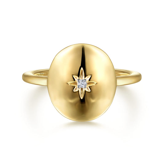 14K Yellow Gold Oval Medallion Ring with Diamond Star Center — Gabriel & Co. LR51828Y45JJ