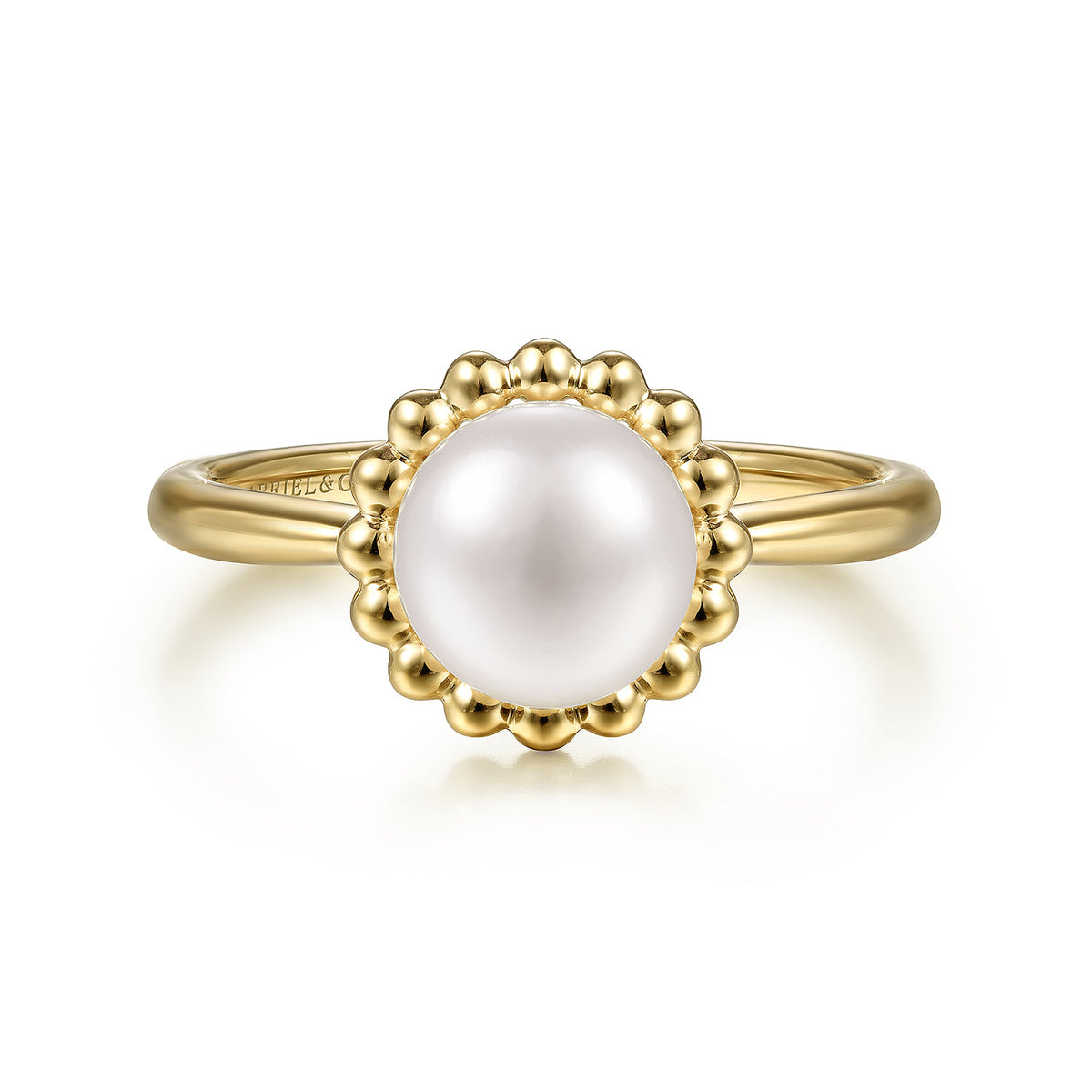 Beaded Signet Promise Ring 14K Yellow Gold Pearl Bujukan — Gabriel & Co. LR51835Y4JPL