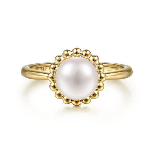 Beaded Signet Promise Ring 14K Yellow Gold Pearl Bujukan — Gabriel & Co. LR51835Y4JPL