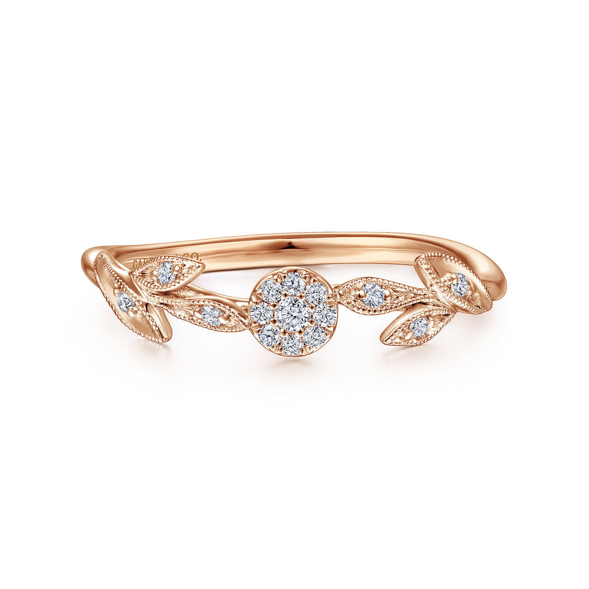 14K Rose Gold Floral Diamond Stackable Promise Ring — Gabriel & Co. LR51843K45JJ