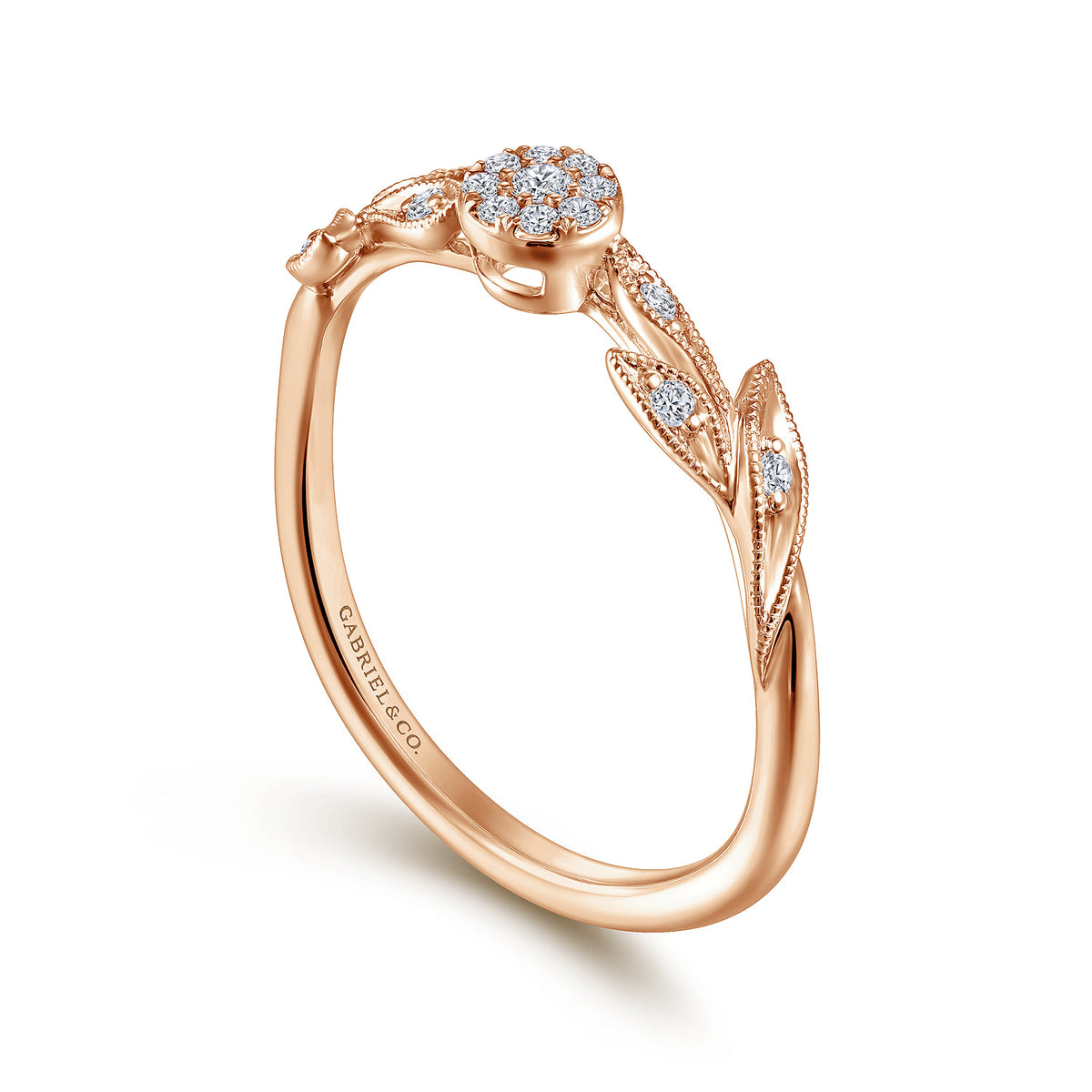 14K Rose Gold Floral Diamond Stackable Promise Ring — Gabriel & Co. LR51843K45JJ