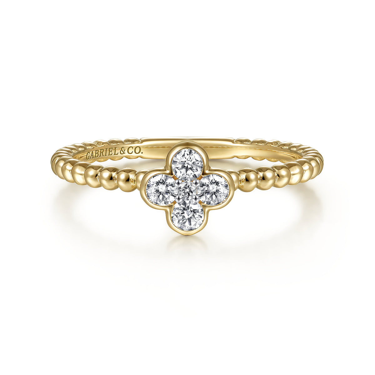Beaded Stackable Single Ring 14K Yellow Gold Diamond 0.2ct Bujukan — Gabriel & Co. LR51911Y45JJ