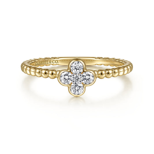 Beaded Stackable Single Ring 14K Yellow Gold Diamond 0.2ct Bujukan — Gabriel & Co. LR51911Y45JJ