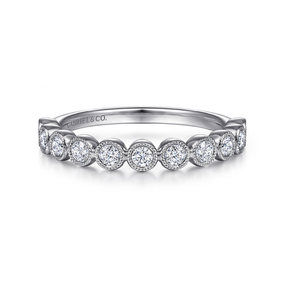 14K White Gold Milgrain Bezel Diamond Stackable Ring — Gabriel & Co. LR51932W45JJ