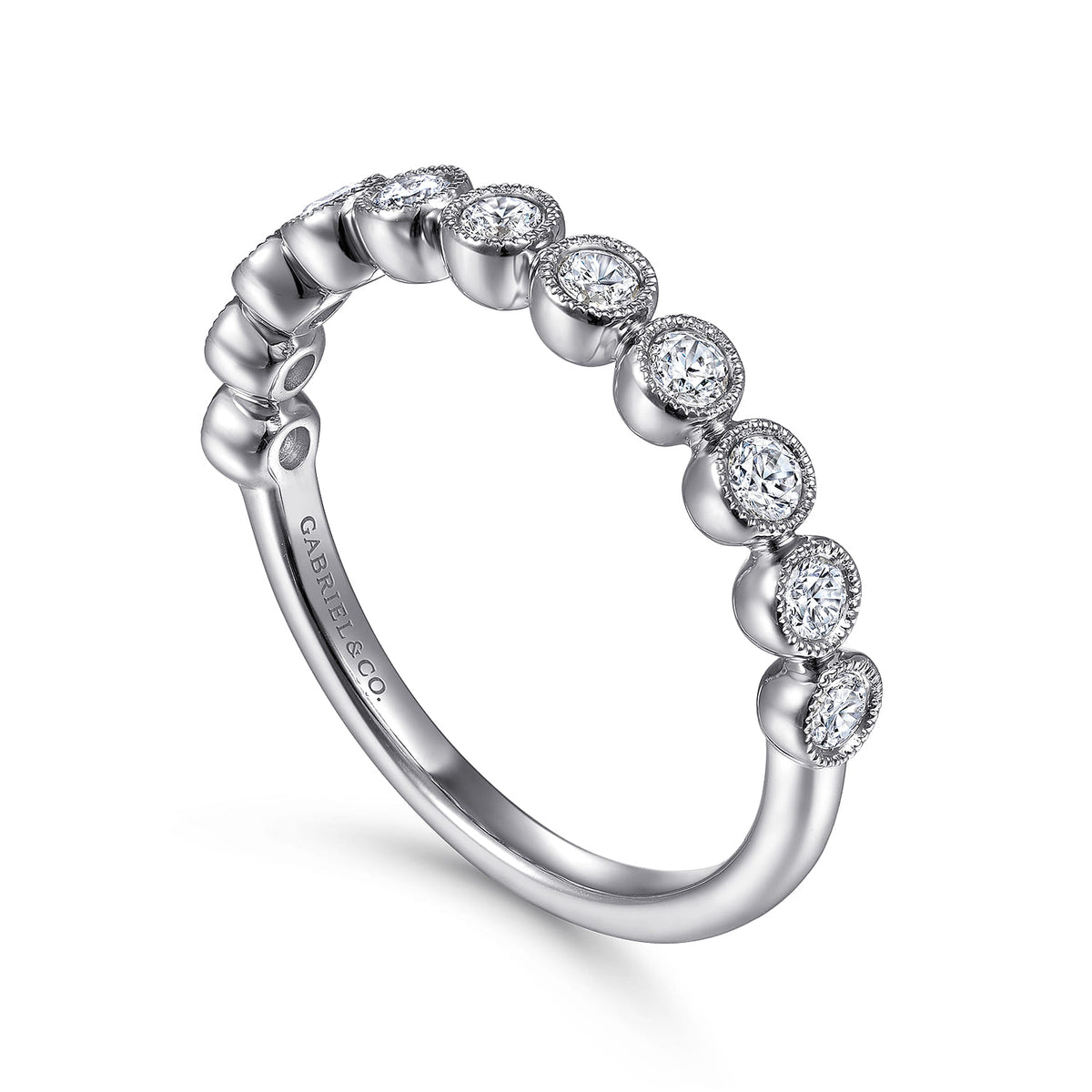 14K White Gold Milgrain Bezel Diamond Stackable Ring — Gabriel & Co. LR51932W45JJ