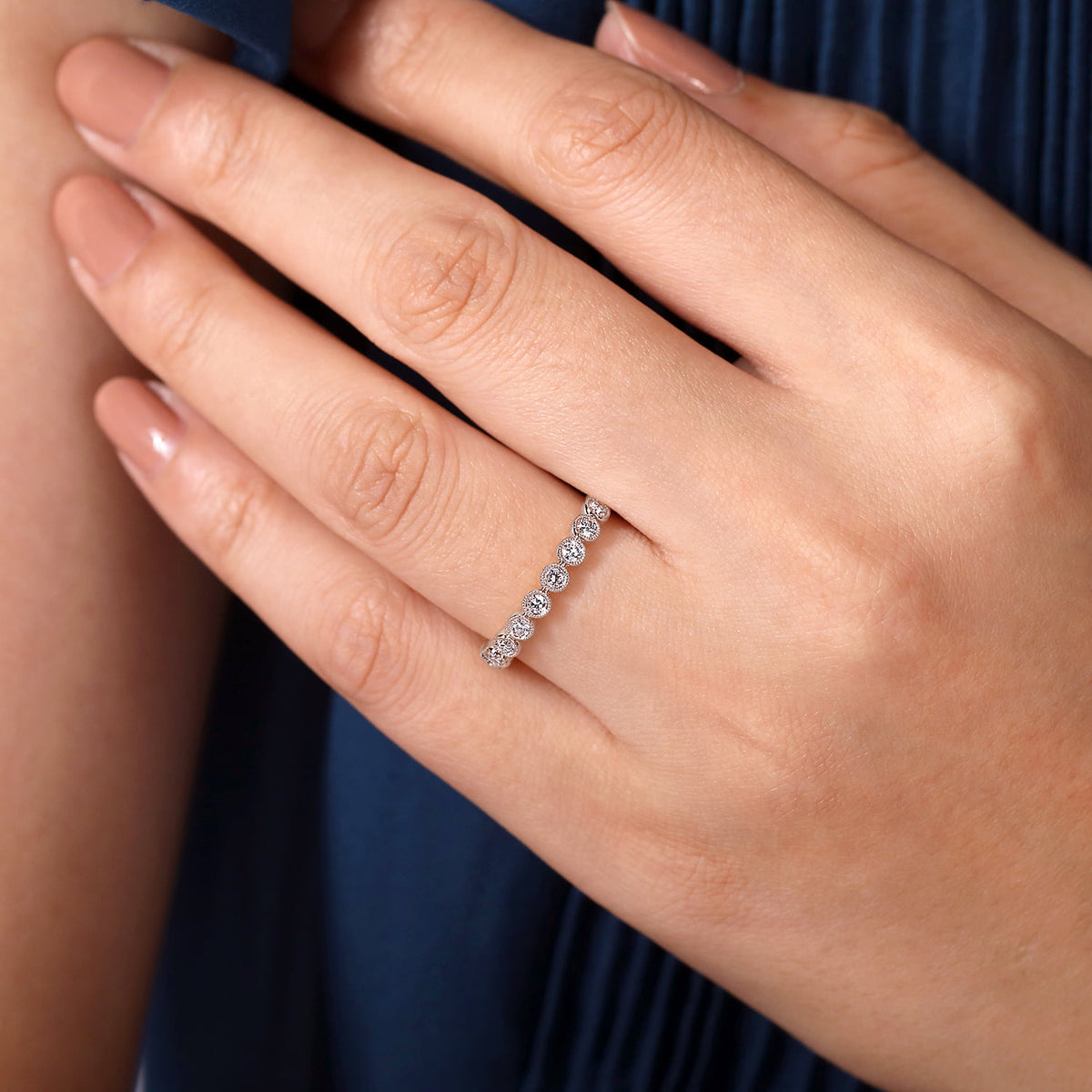 14K White Gold Milgrain Bezel Diamond Stackable Ring — Gabriel & Co. LR51932W45JJ