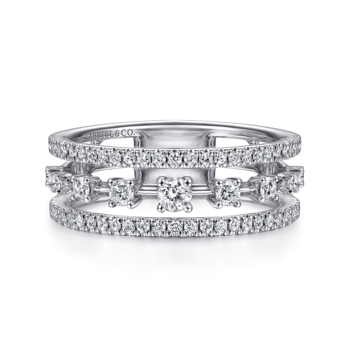 14K White Gold Three Row Diamond Station Ring — Gabriel & Co. LR52008W45JJ