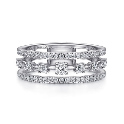 14K White Gold Three Row Diamond Station Ring — Gabriel & Co. LR52008W45JJ