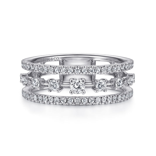 14K White Gold Three Row Diamond Station Ring — Gabriel & Co. LR52008W45JJ