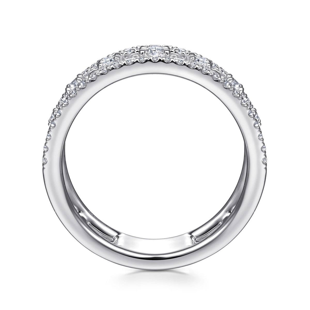 14K White Gold Three Row Diamond Station Ring — Gabriel & Co. LR52008W45JJ