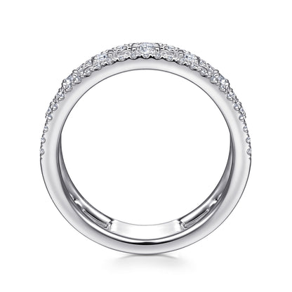 14K White Gold Three Row Diamond Station Ring — Gabriel & Co. LR52008W45JJ