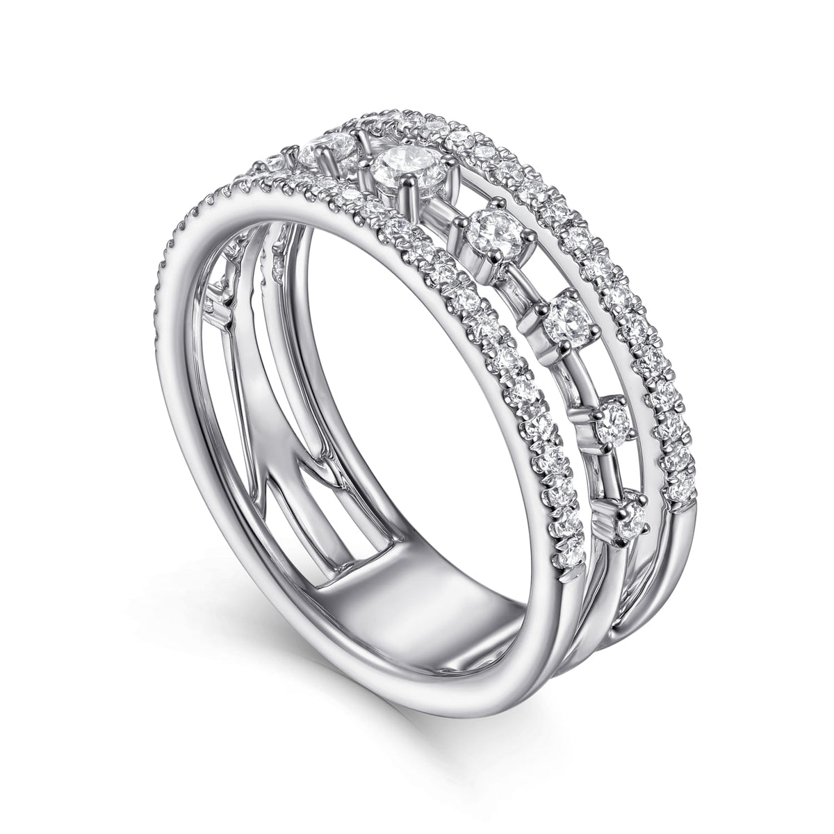 14K White Gold Three Row Diamond Station Ring — Gabriel & Co. LR52008W45JJ