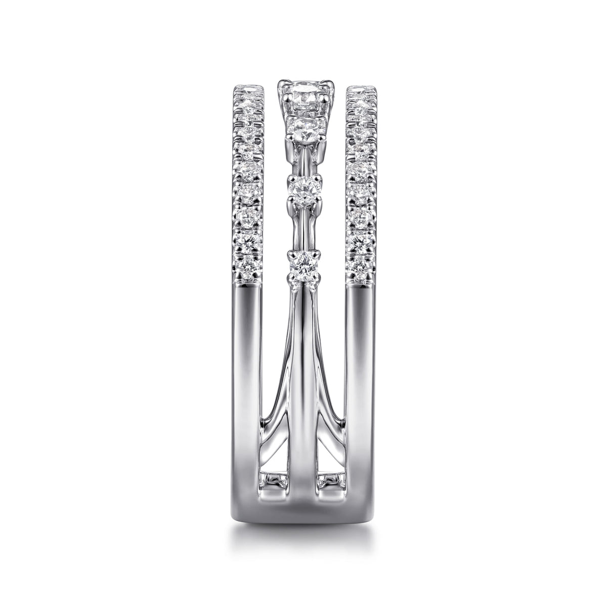 14K White Gold Three Row Diamond Station Ring — Gabriel & Co. LR52008W45JJ
