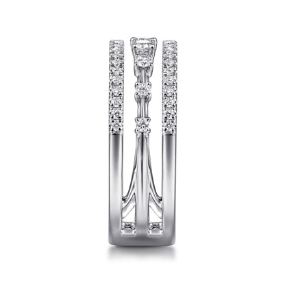 14K White Gold Three Row Diamond Station Ring — Gabriel & Co. LR52008W45JJ