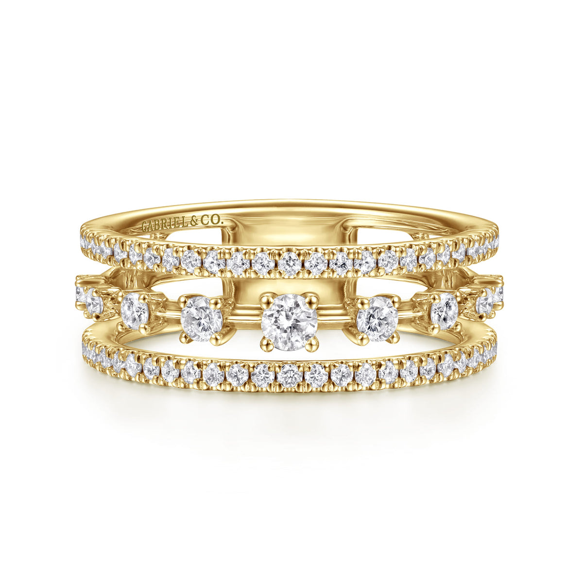 14K Yellow Gold Three Row Diamond Station Ring — Gabriel & Co. LR52008Y45JJ