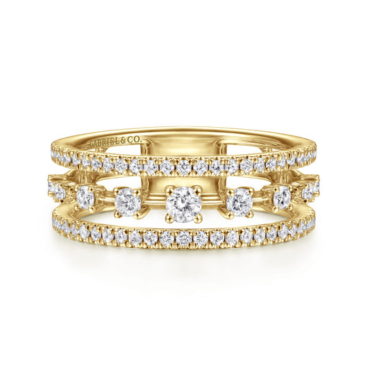 14K Yellow Gold Three Row Diamond Station Ring — Gabriel & Co. LR52008Y45JJ