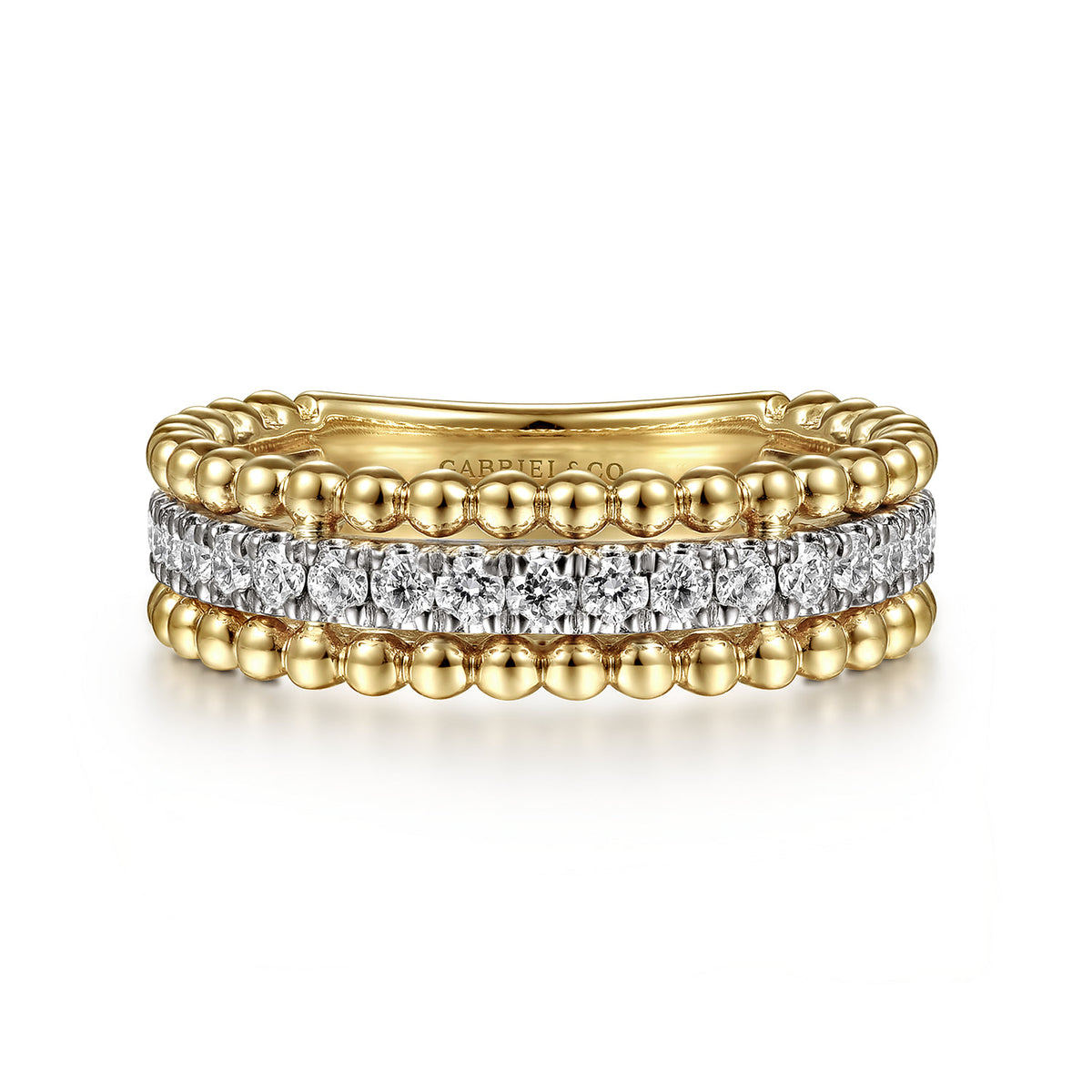 14K White-Yellow Gold Three Row Diamond and Bujukan Bead Ring — Gabriel & Co. LR52018M45JJ