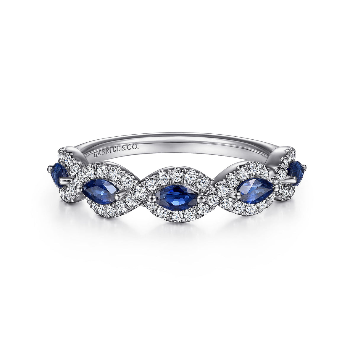 14K White Gold Diamond and Sapphire Twisted Ring — Gabriel & Co. LR52021W45SA