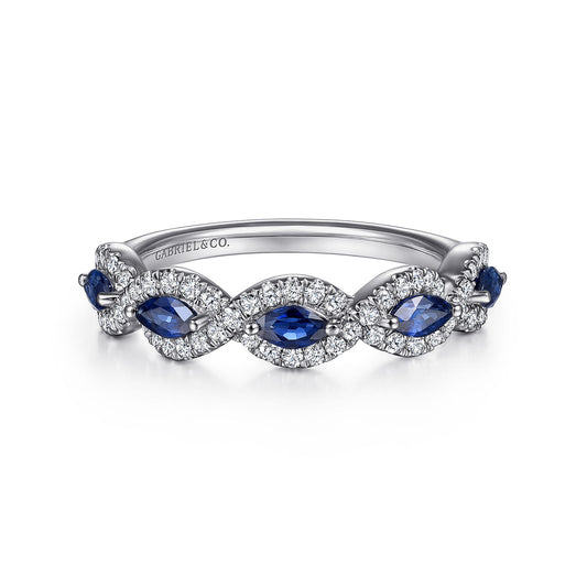 14K White Gold Diamond and Sapphire Twisted Ring — Gabriel & Co. LR52021W45SA