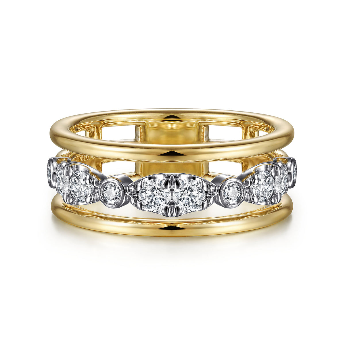 14K White-Yellow Gold Three Row Diamond Open Ring — Gabriel & Co. LR52032M45JJ