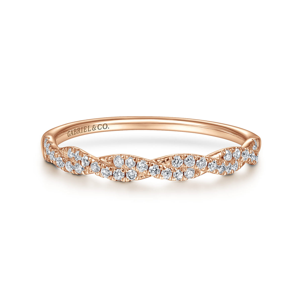 14K Rose Gold Twisted Diamond Stackable Ring — Gabriel & Co. LR52078K45JJ