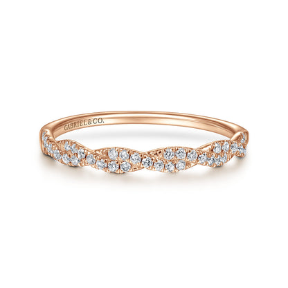 14K Rose Gold Twisted Diamond Stackable Ring — Gabriel & Co. LR52078K45JJ