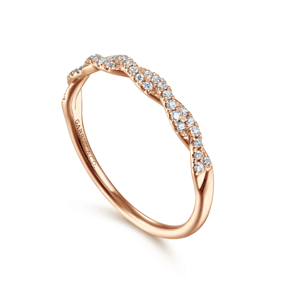 14K Rose Gold Twisted Diamond Stackable Ring — Gabriel & Co. LR52078K45JJ