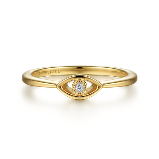 14K Yellow Gold Dainty Evil Eye Diamond Ring — Gabriel & Co. LR52110Y45JJ